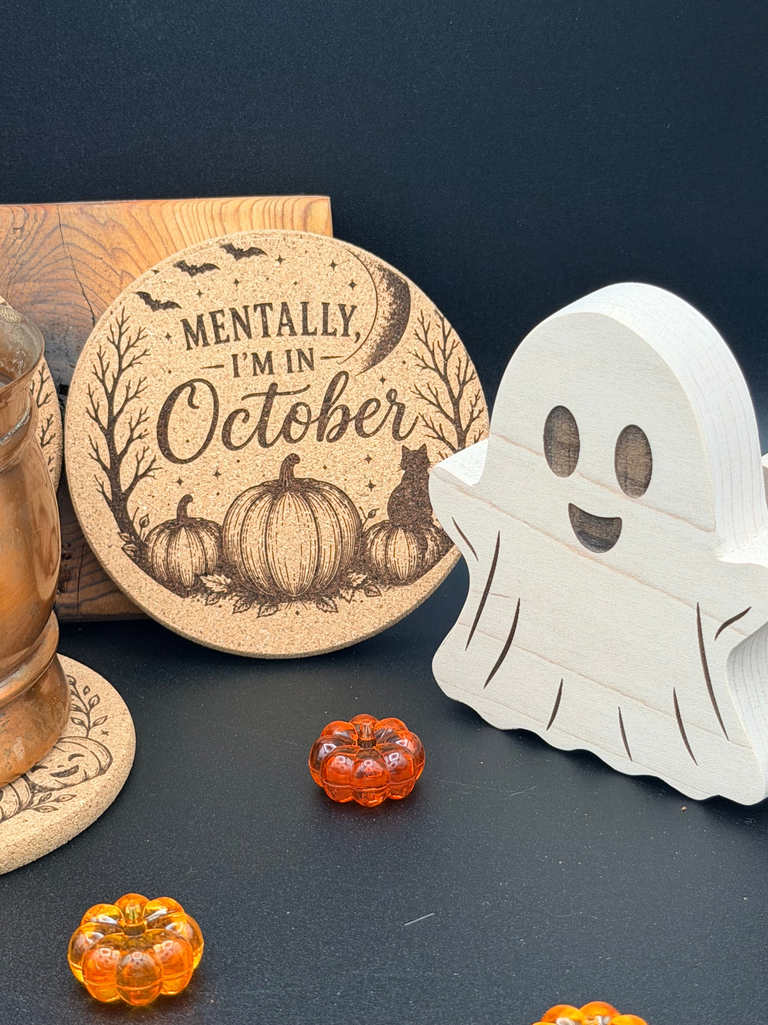 Engraved Fall Cork Coaster | Halloween & October Drink Coaster