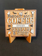 Freshly Boo'd Coffee Sign | Ghost & Bat Design | Handmade Wood Sign (10"x8.5")
