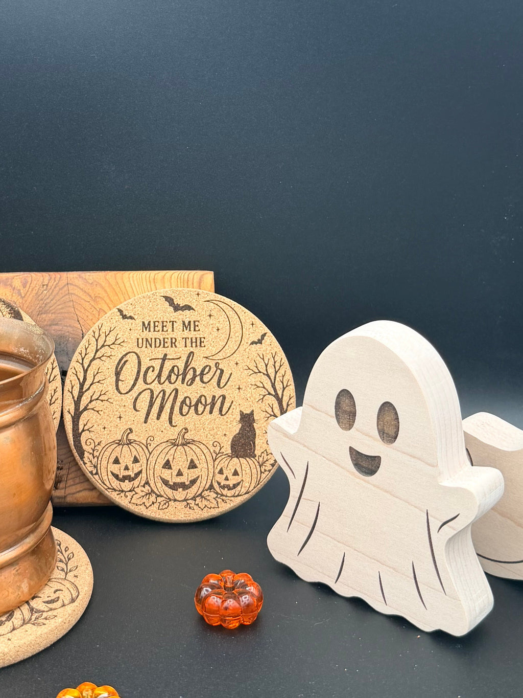 Engraved Fall Cork Coaster | Halloween & October Drink Coaster