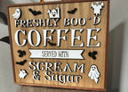Freshly Boo'd Coffee Sign | Ghost & Bat Design | Handmade Wood Sign (10"x8.5")