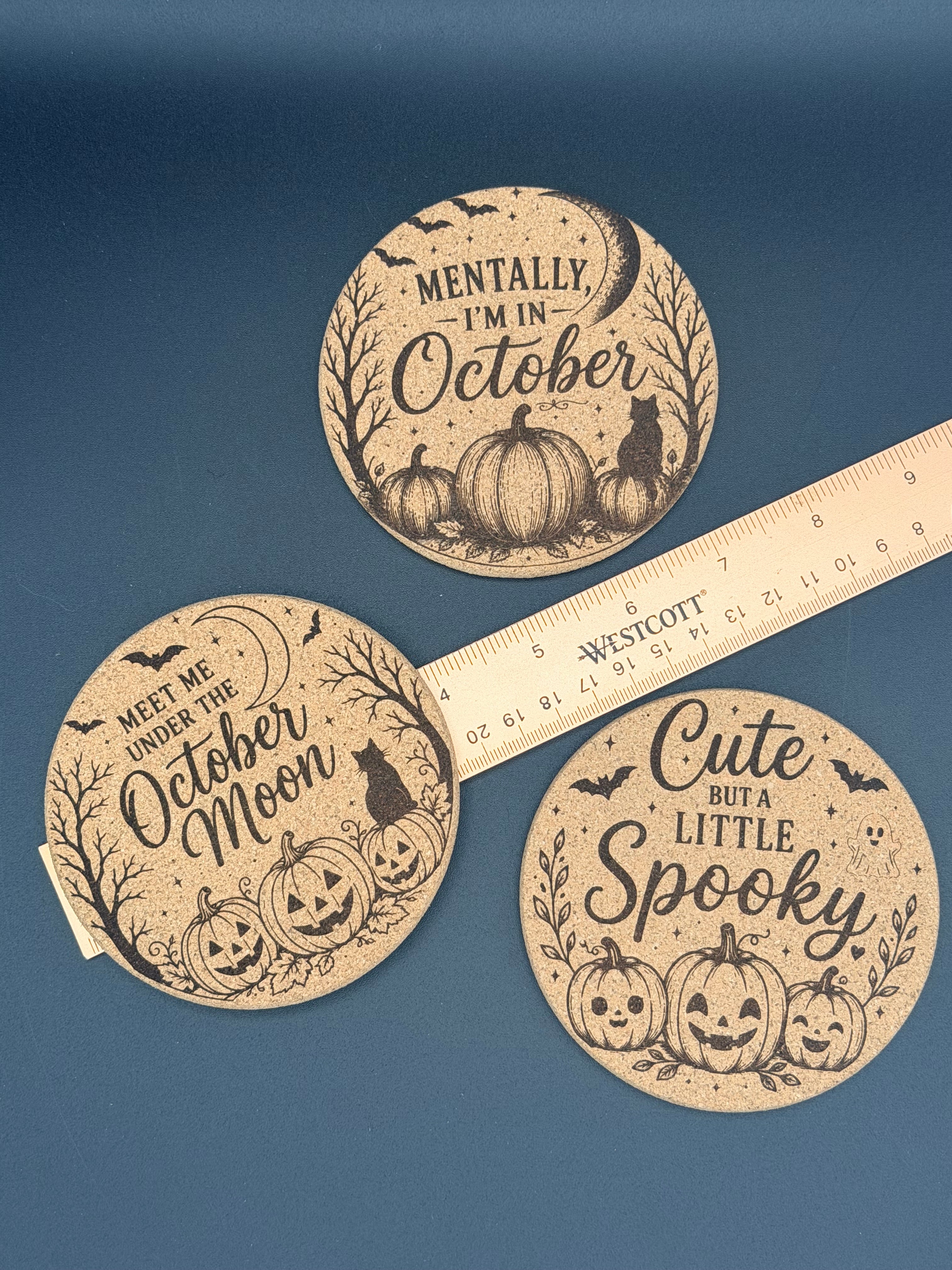 Engraved Fall Cork Coaster | Halloween & October Drink Coaster