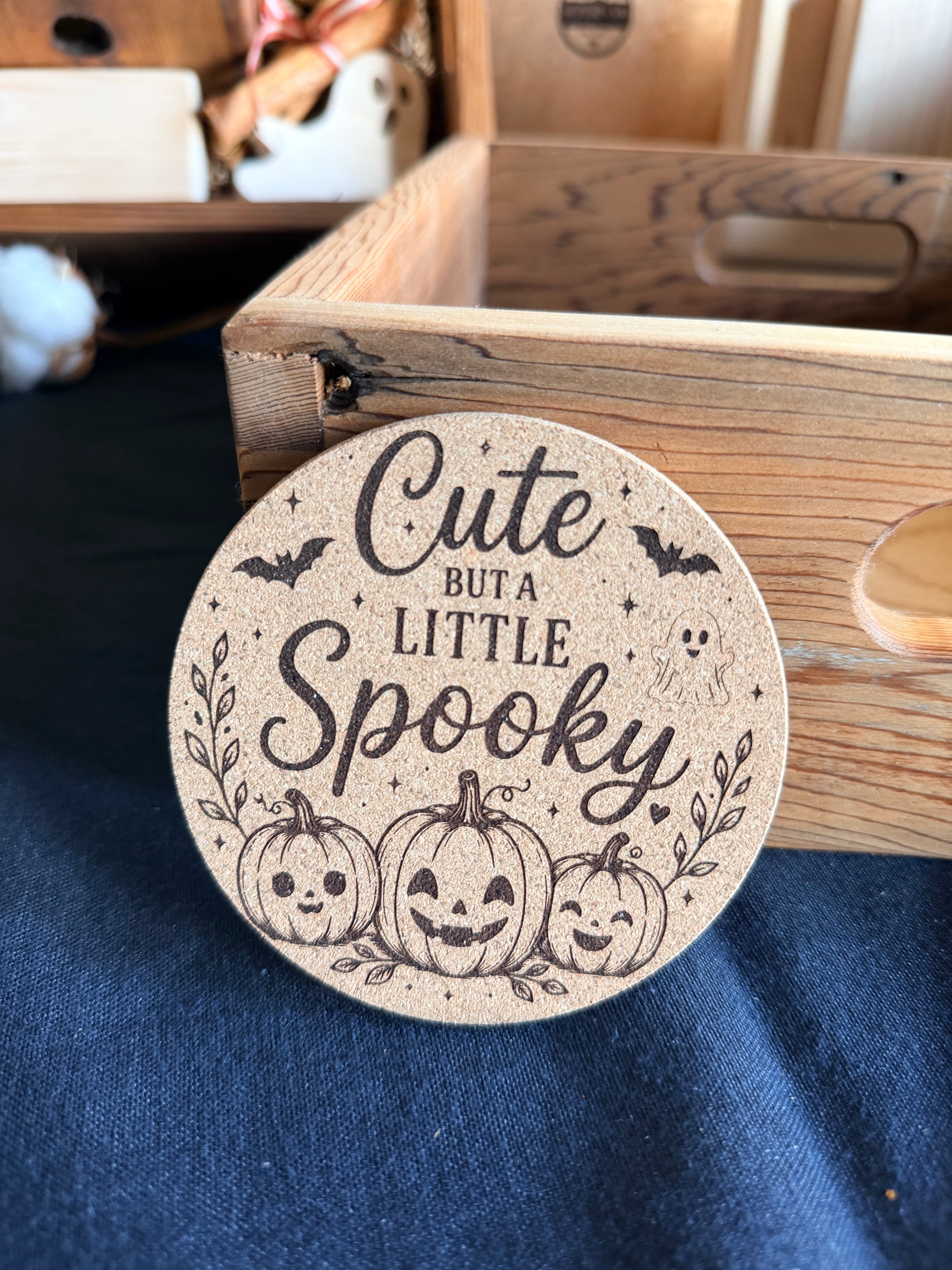 Engraved Fall Cork Coaster | Halloween & October Drink Coaster