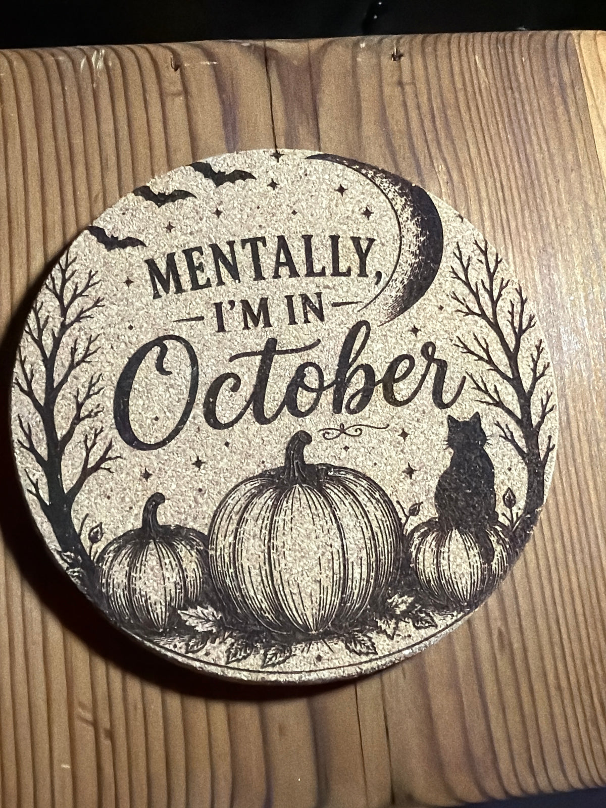 Engraved Fall Cork Coaster | Halloween & October Drink Coaster