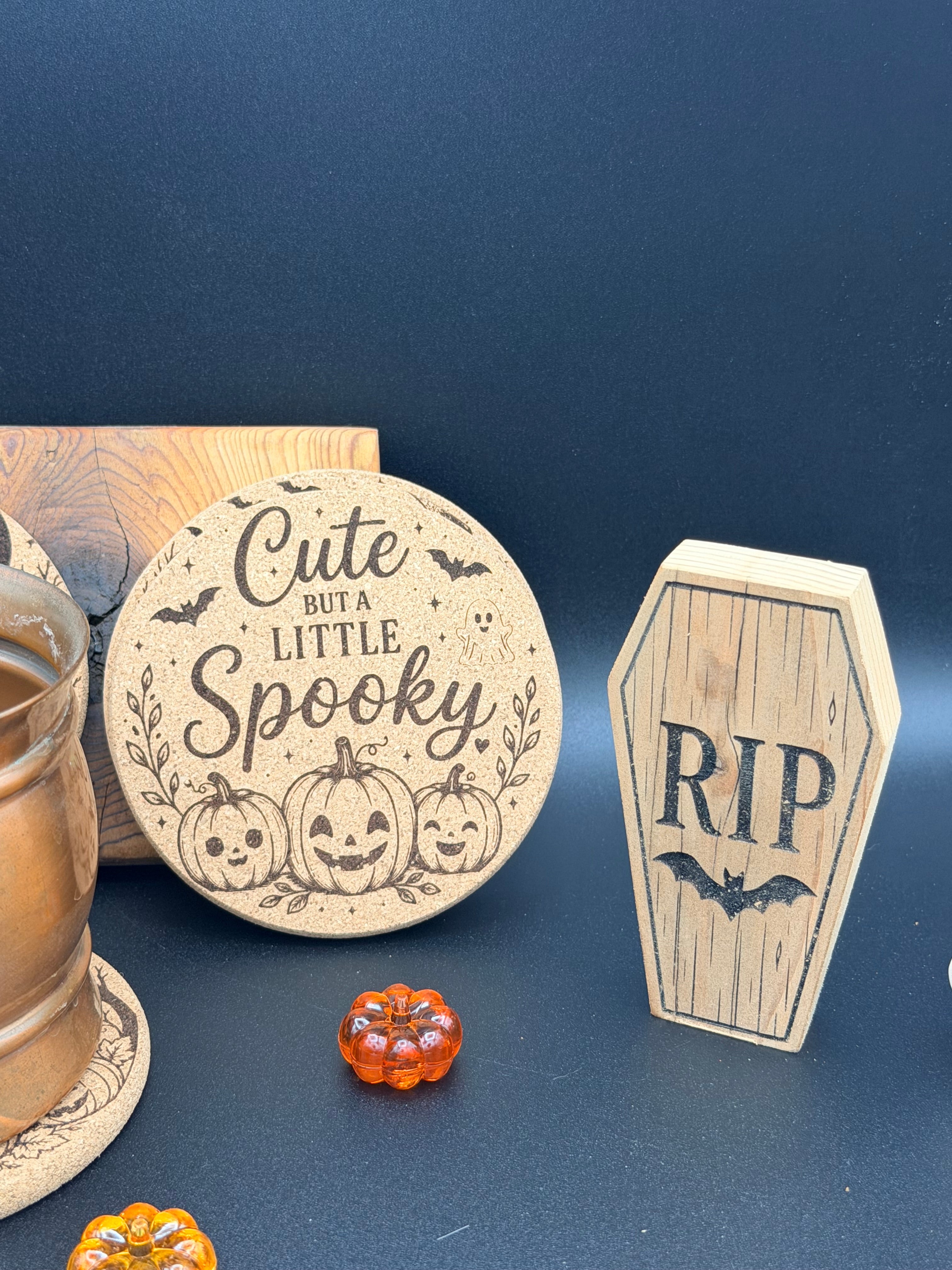 Engraved Fall Cork Coaster | Halloween & October Drink Coaster