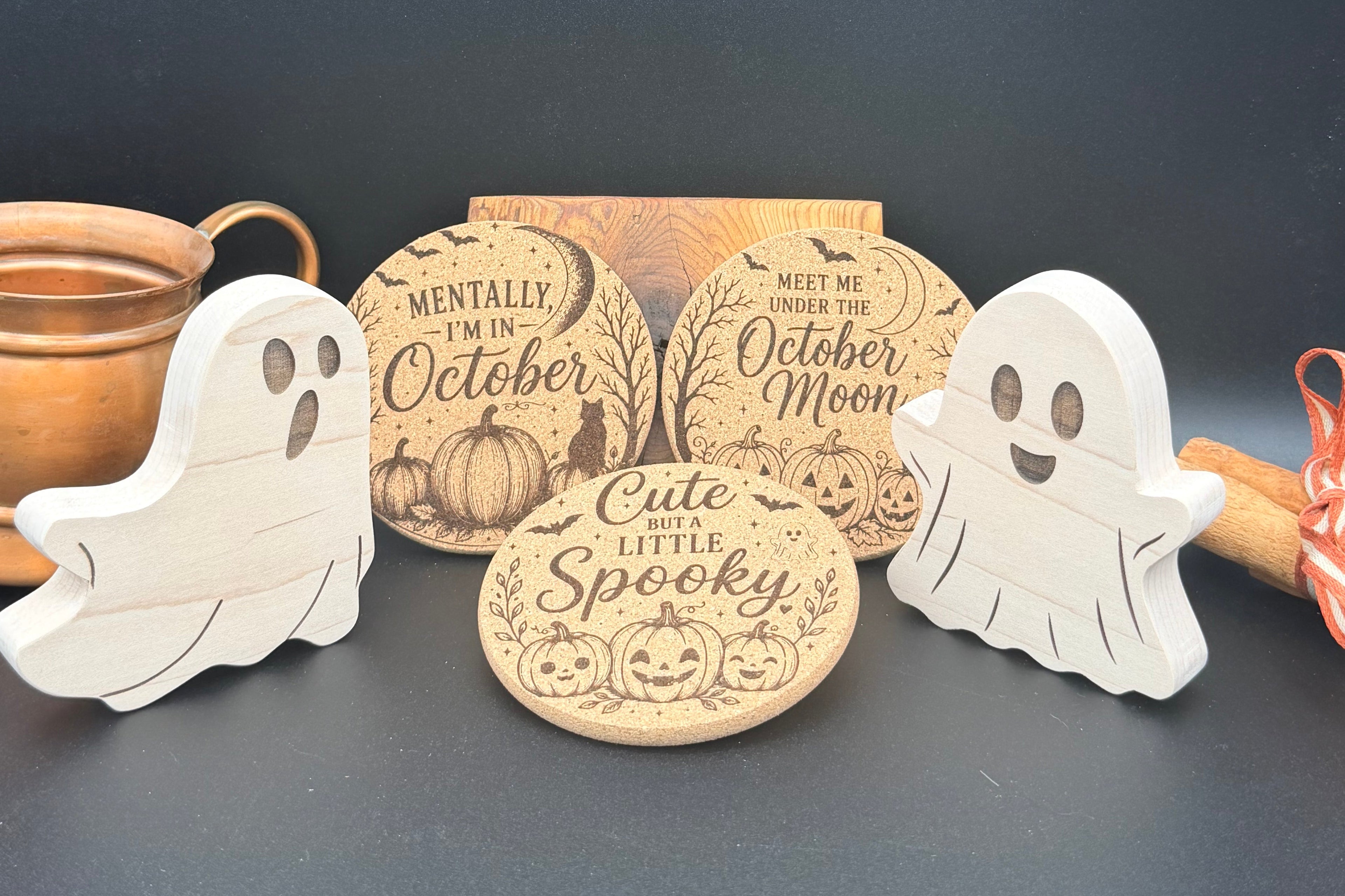 Engraved Fall Cork Coaster | Halloween & October Drink Coaster