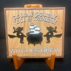Witches Brew Coffee Sign | Double Double Toil and Trouble Witch and Cauldron Design | Handmade Wood Sign (10"x8.5") (1)
