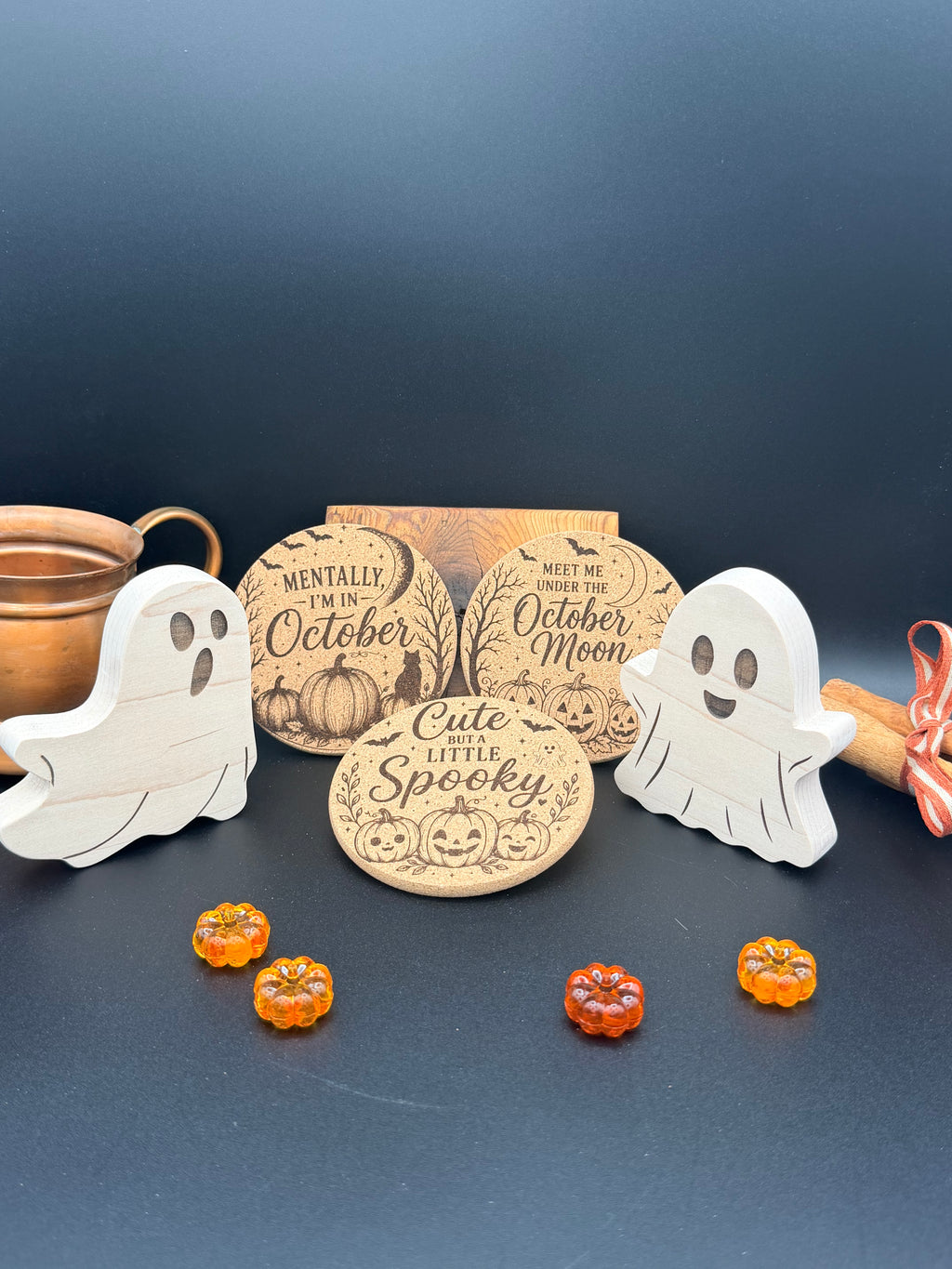 Engraved Fall Cork Coaster | Halloween & October Drink Coaster