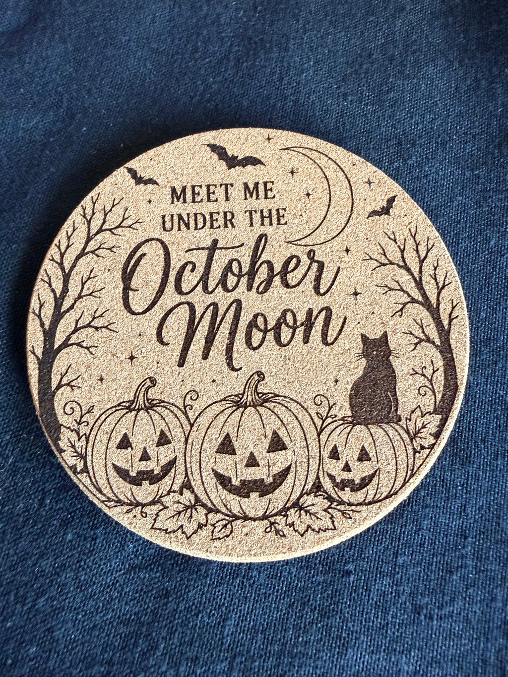 Engraved Fall Cork Coaster | Halloween & October Drink Coaster