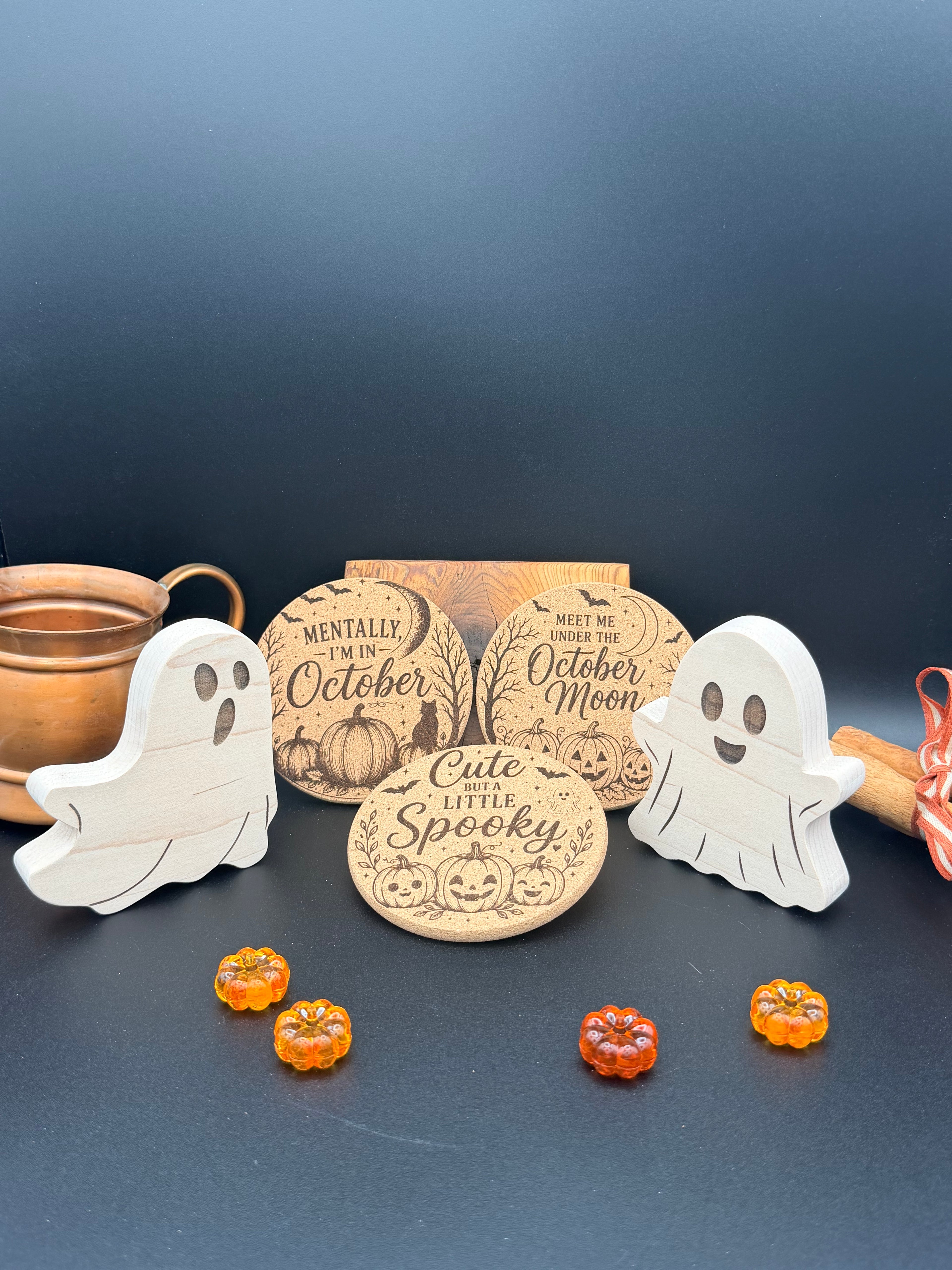 Engraved Fall Cork Coaster | Halloween & October Drink Coaster