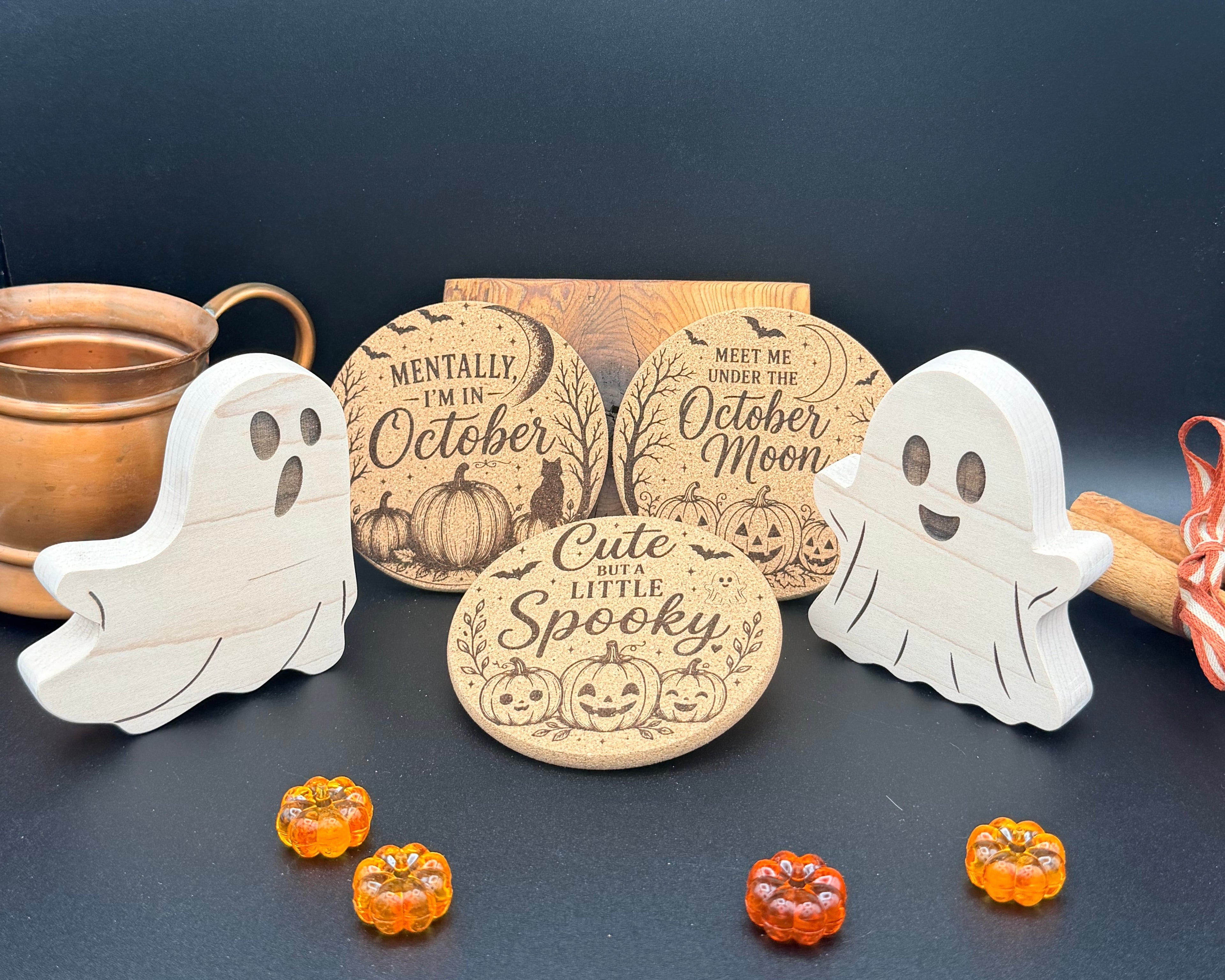 Engraved Fall Cork Coaster | Halloween & October Drink Coaster
