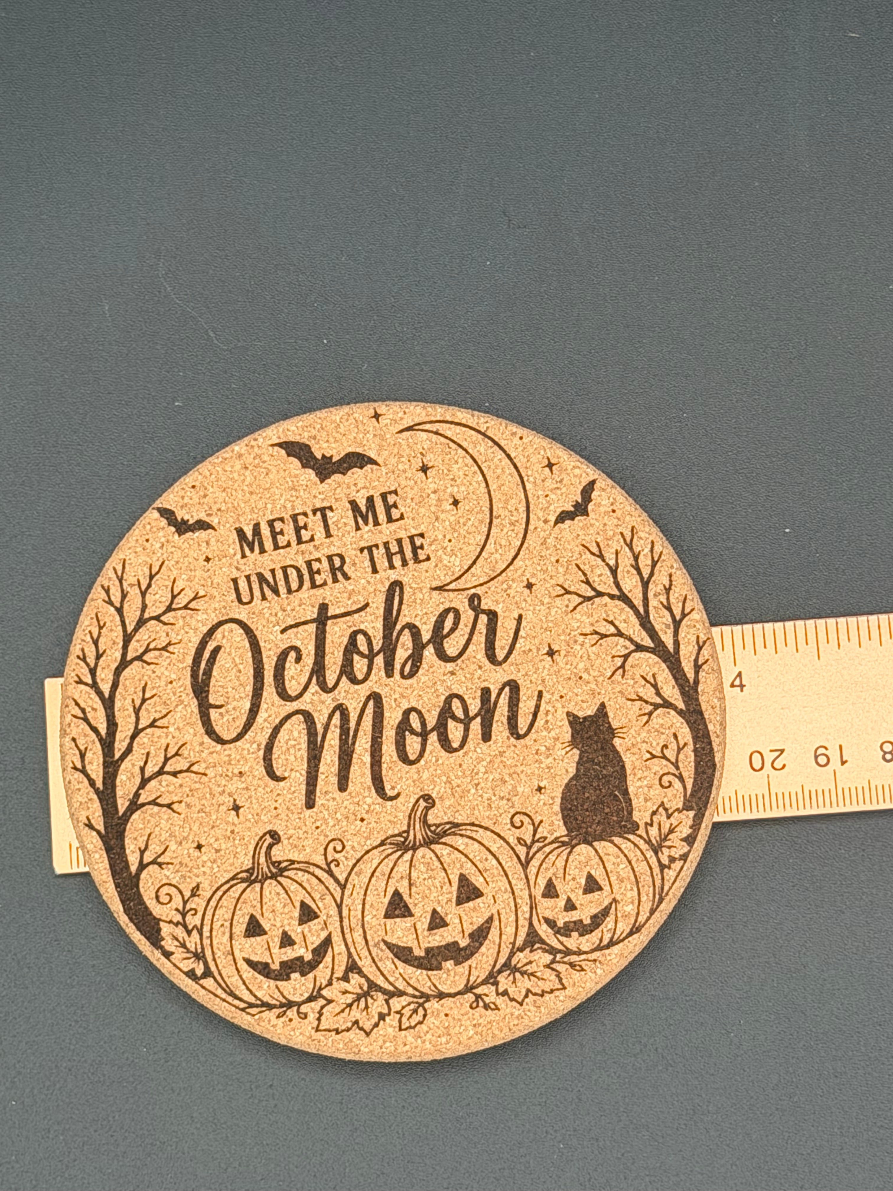 Engraved Fall Cork Coaster | Halloween & October Drink Coaster