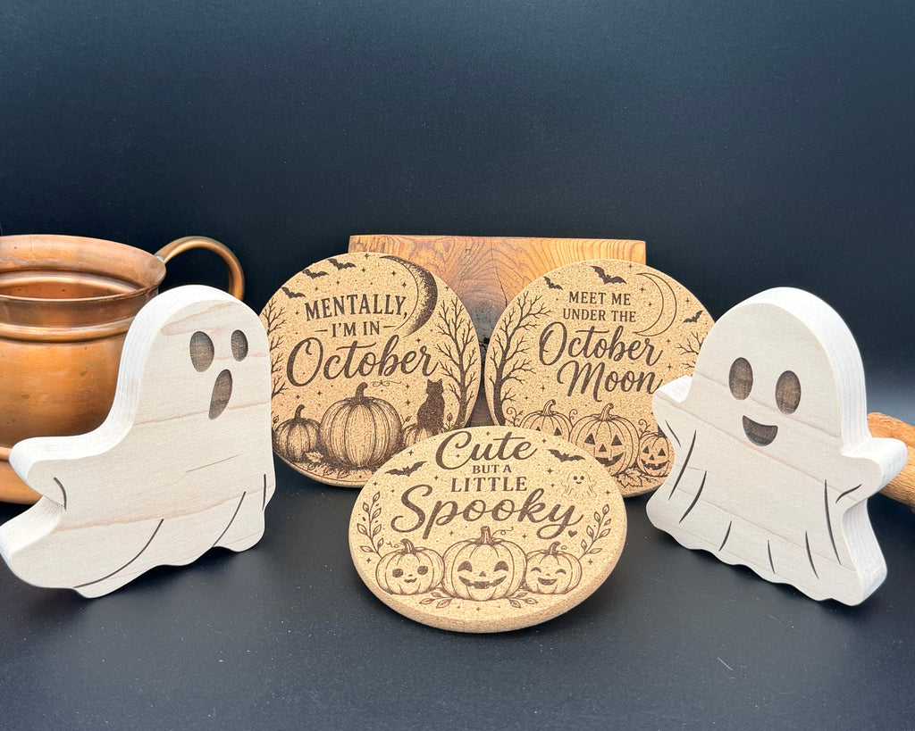 Engraved Fall Cork Coaster | Halloween & October Drink Coaster