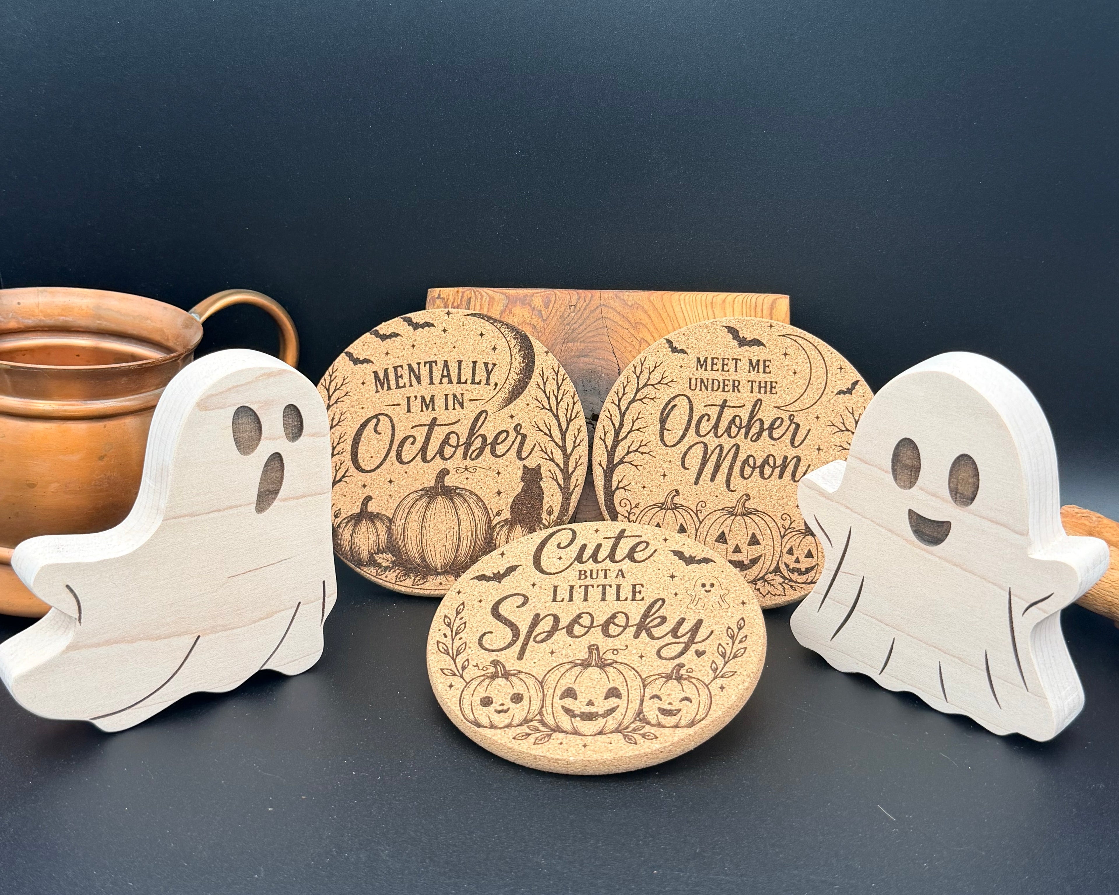 Engraved Fall Cork Coaster | Halloween & October Drink Coaster