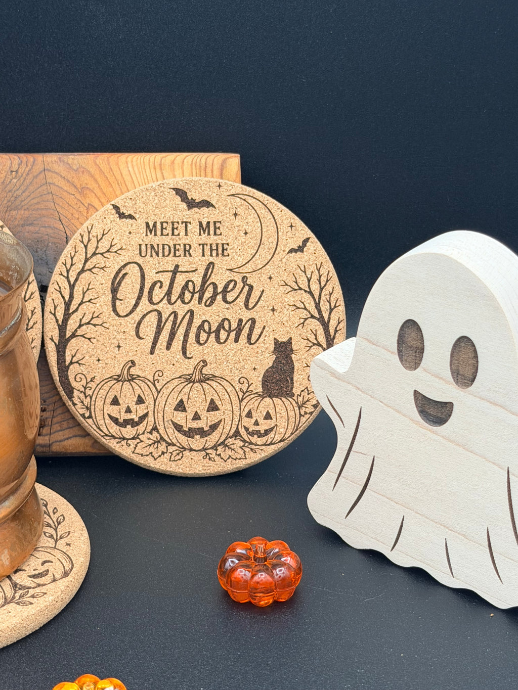 Engraved Fall Cork Coaster | Halloween & October Drink Coaster