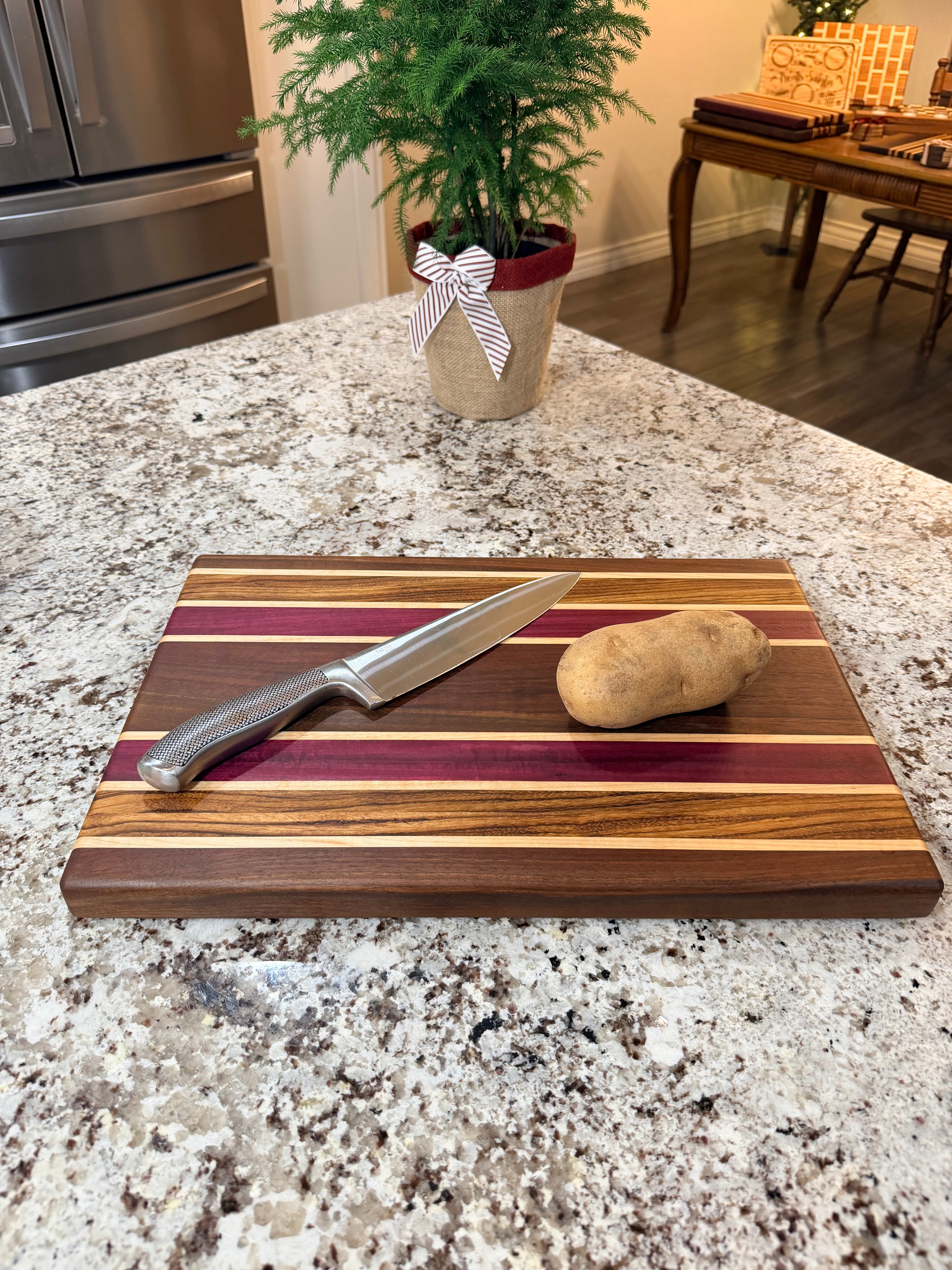 Maple + Walnut + Purpleheart + Zebra Handcrafted Cutting Board