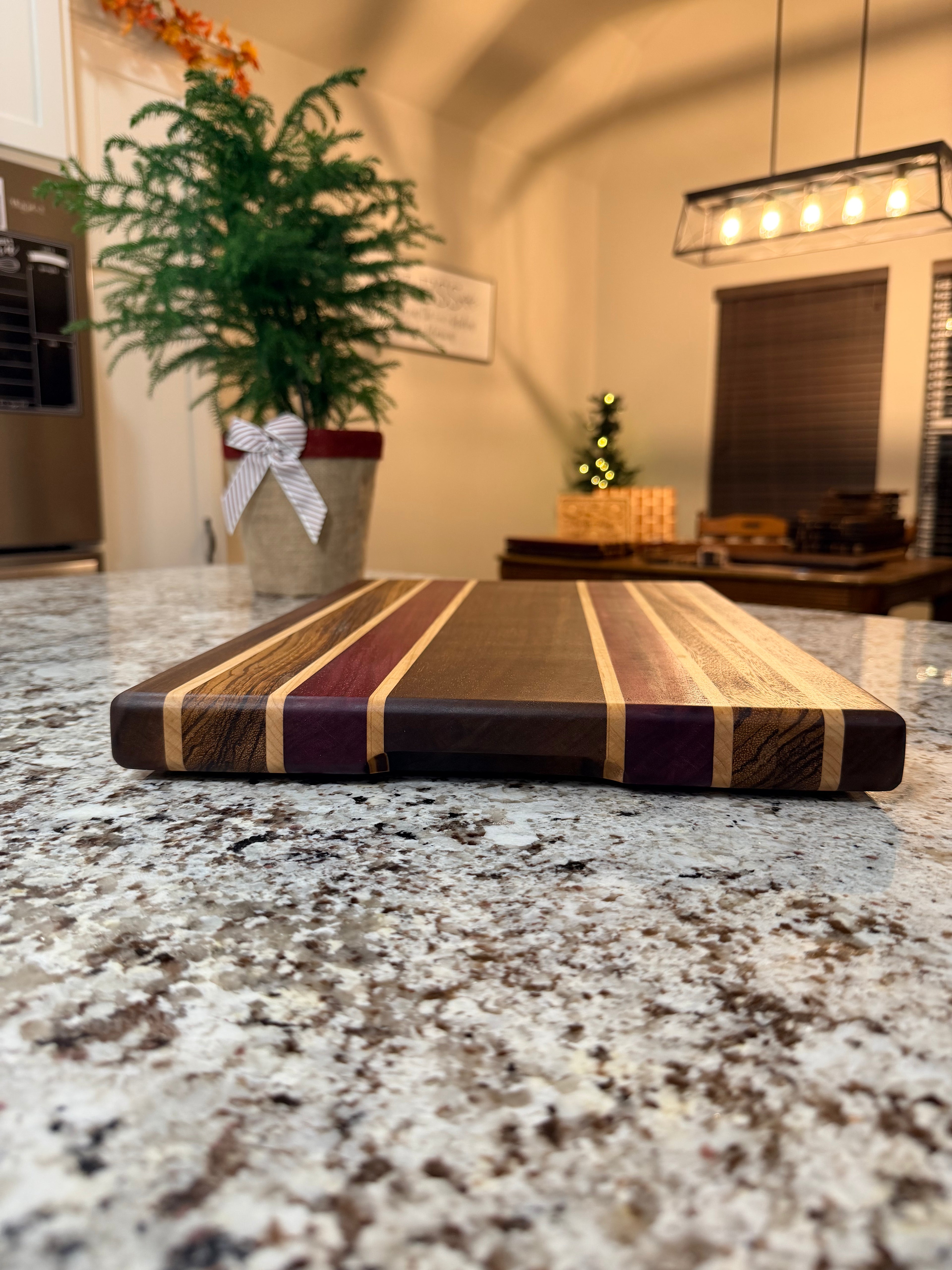 Maple + Walnut + Purpleheart + Zebra Handcrafted Cutting Board
