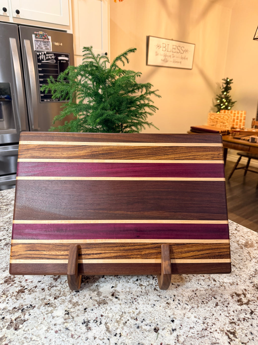 Maple + Walnut + Purpleheart + Zebra Handcrafted Cutting Board