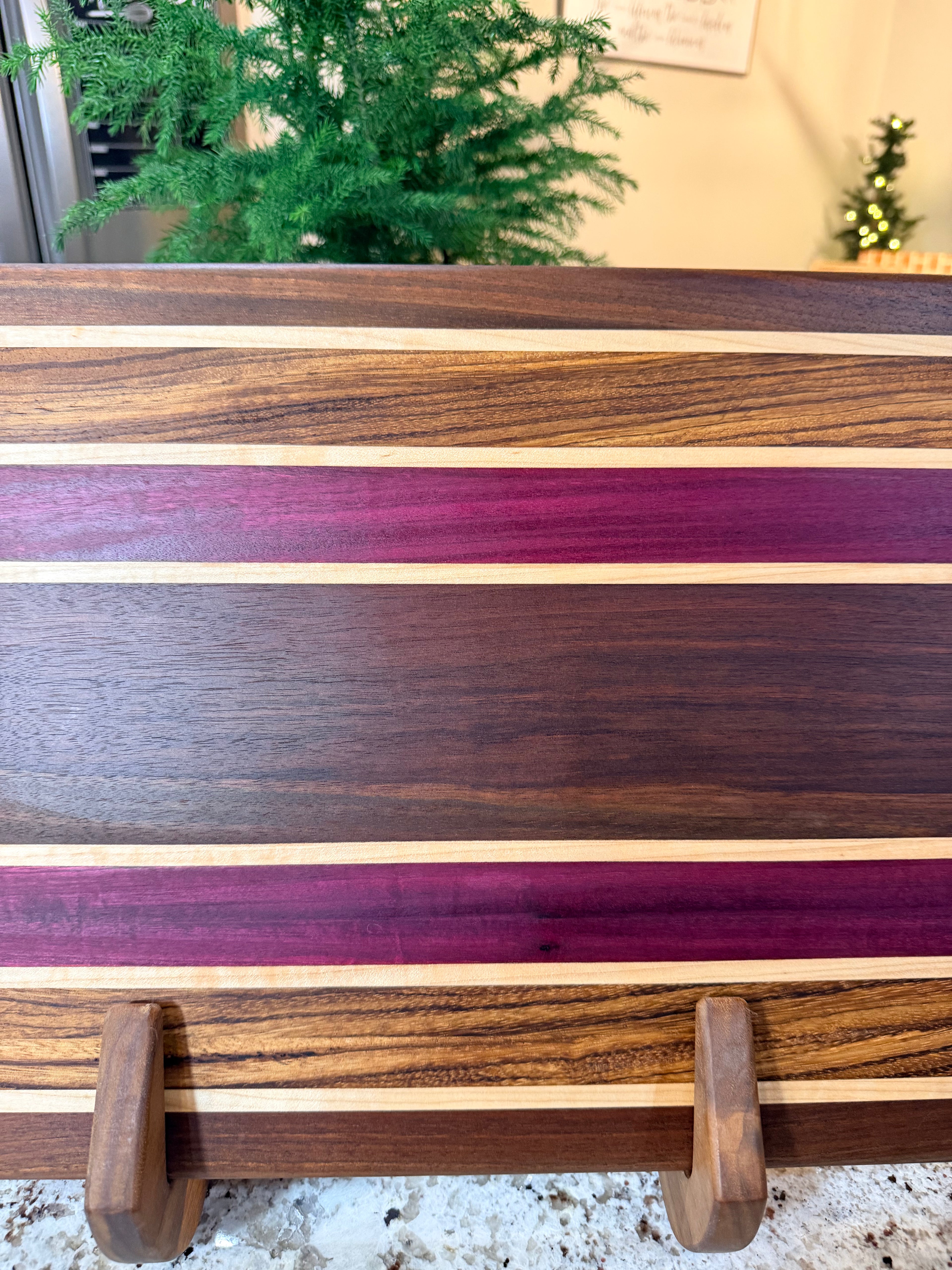 Maple + Walnut + Purpleheart + Zebra Handcrafted Cutting Board