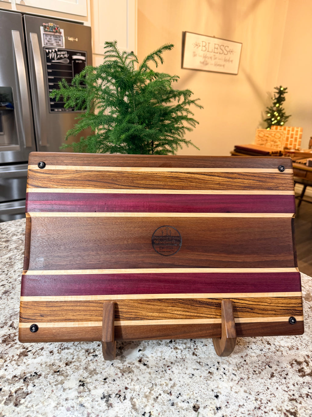 Maple + Walnut + Purpleheart + Zebra Handcrafted Cutting Board