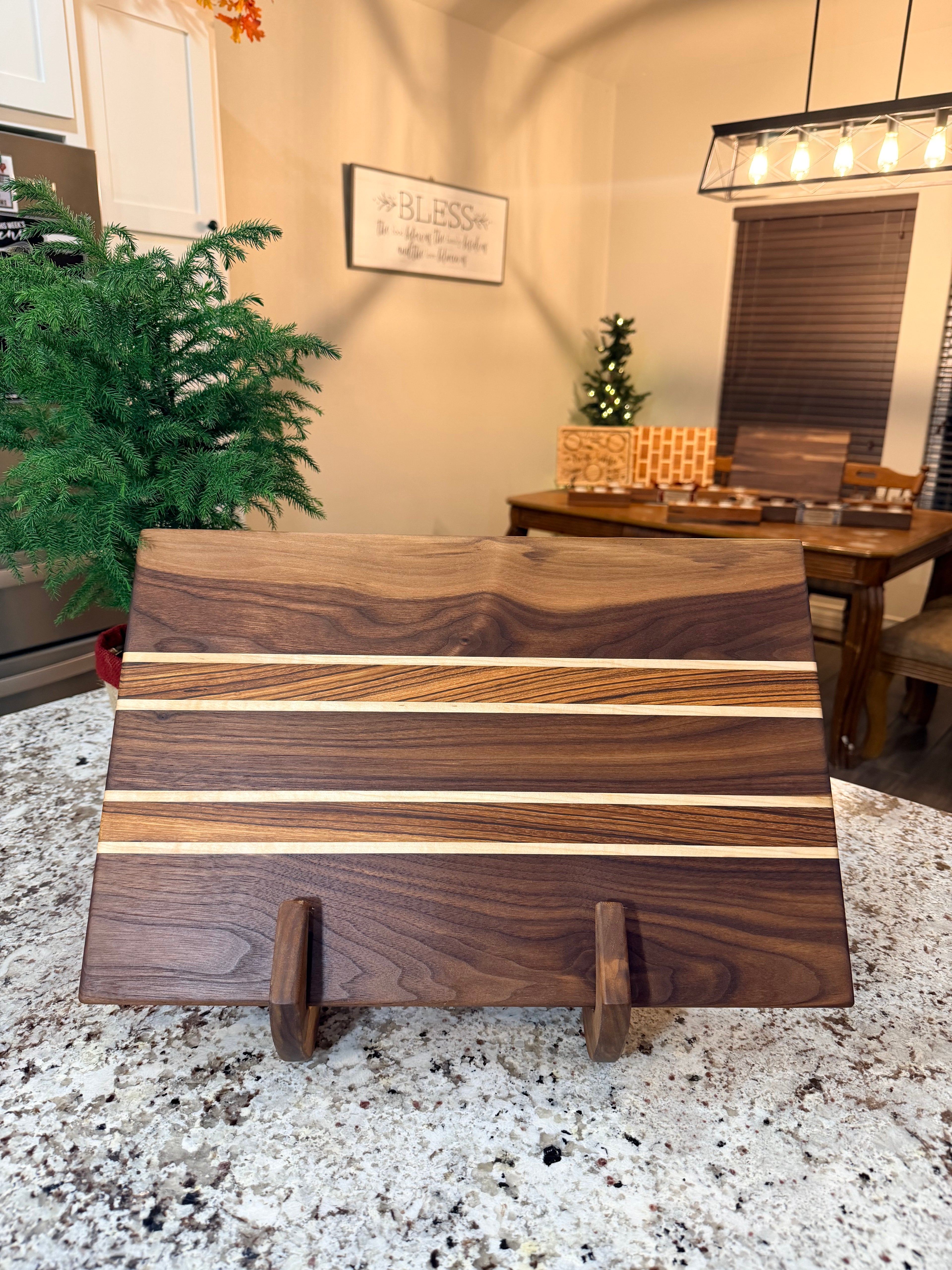 Maple + Walnut + Zebra wood Handcrafted Serving Tray Charcuterie Board