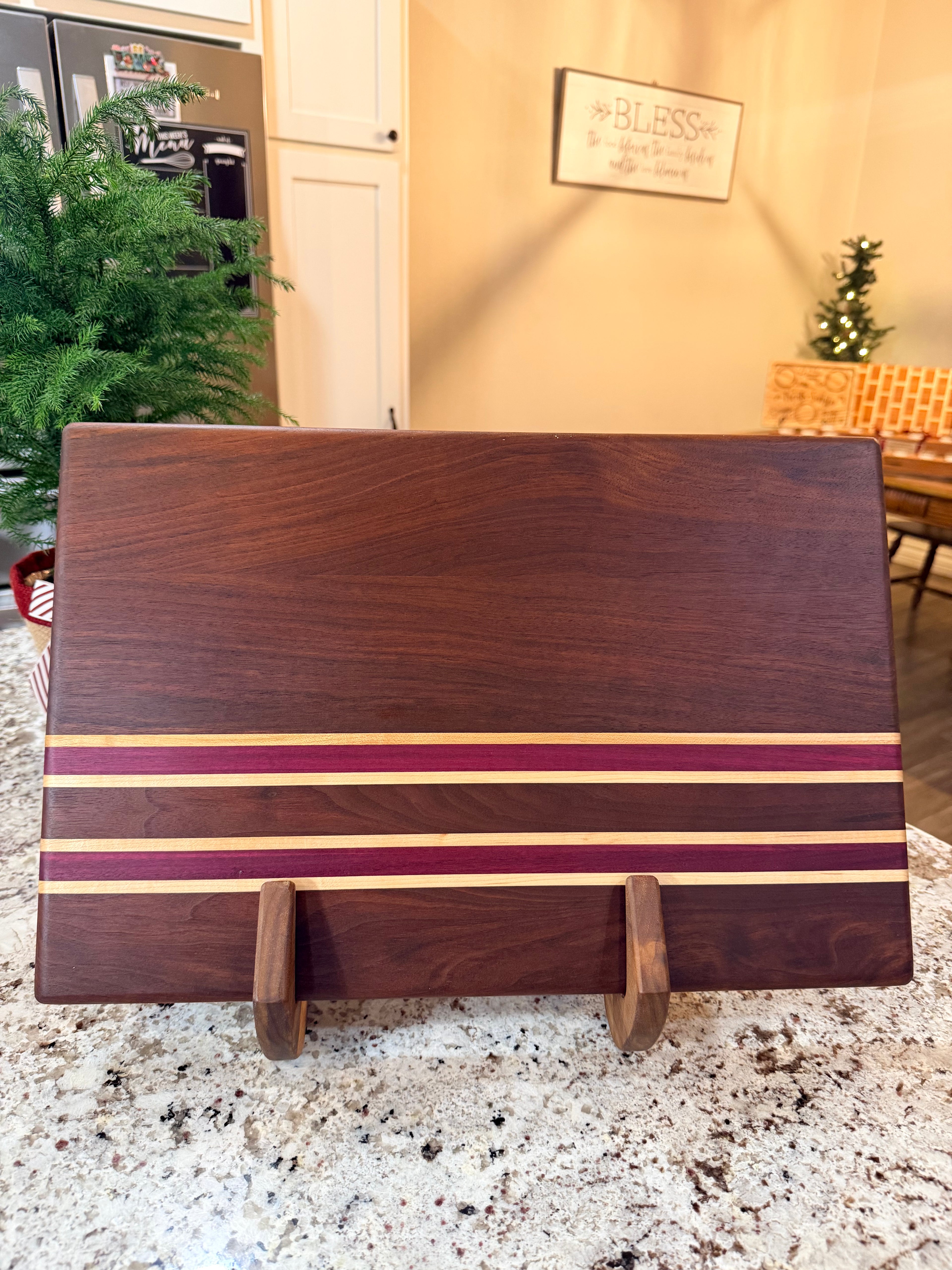 Maple + Walnut + Purpleheart Wood Handcrafted Cutting Board