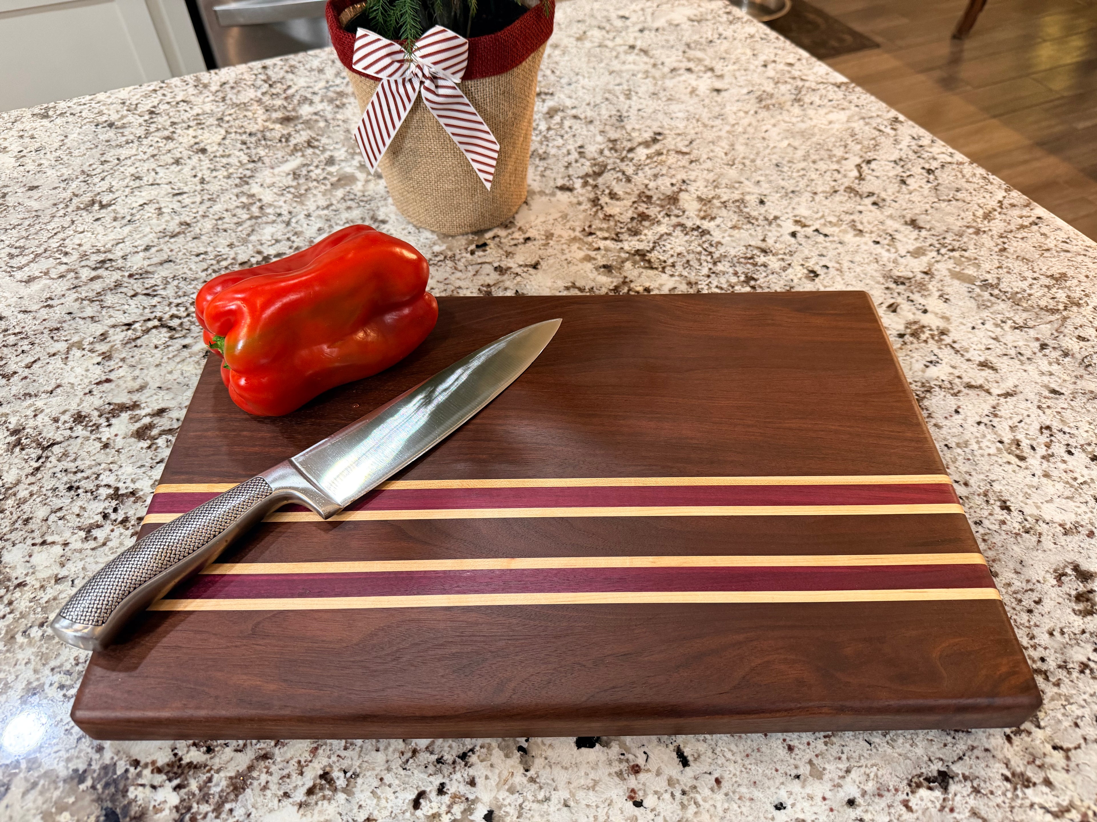 Maple + Walnut + Purpleheart Wood Handcrafted Cutting Board