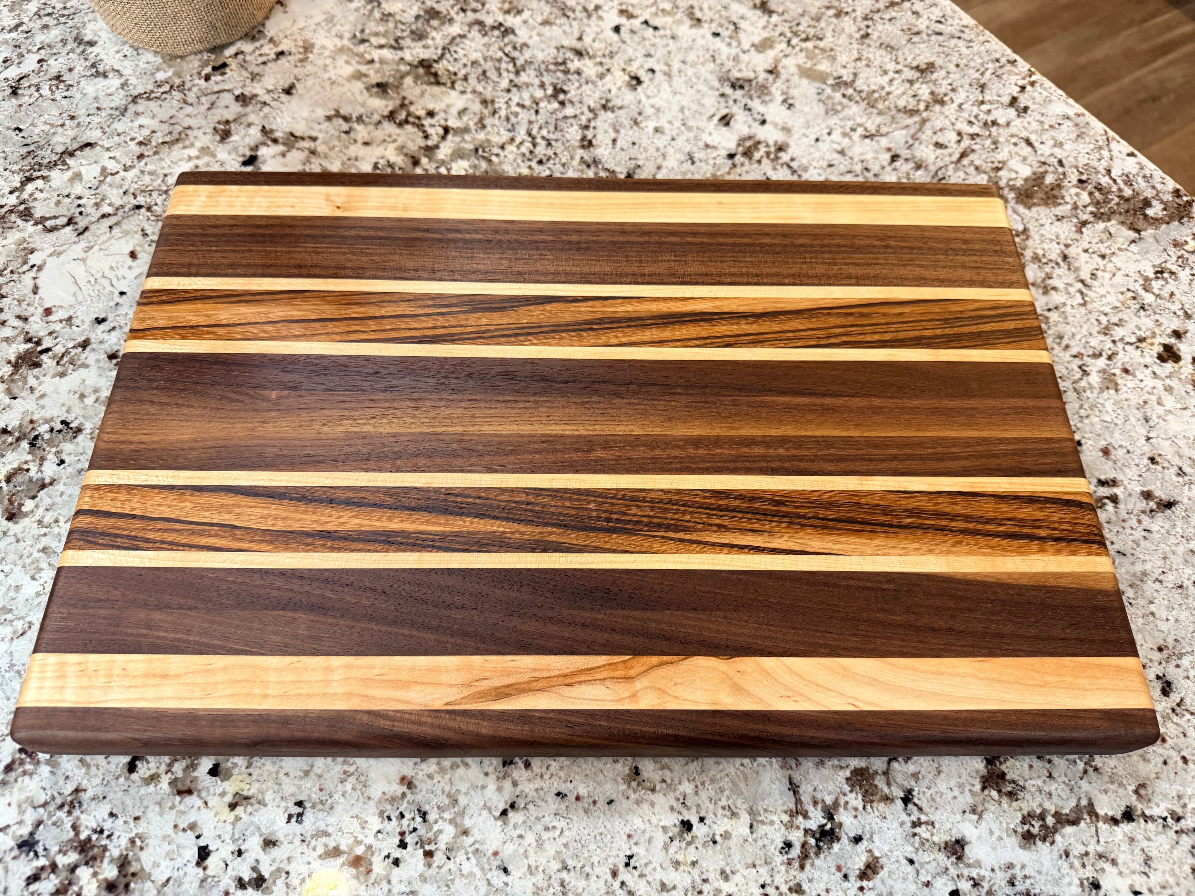 Maple + Walnut + Zebrawood Handcrafted Cutting Board