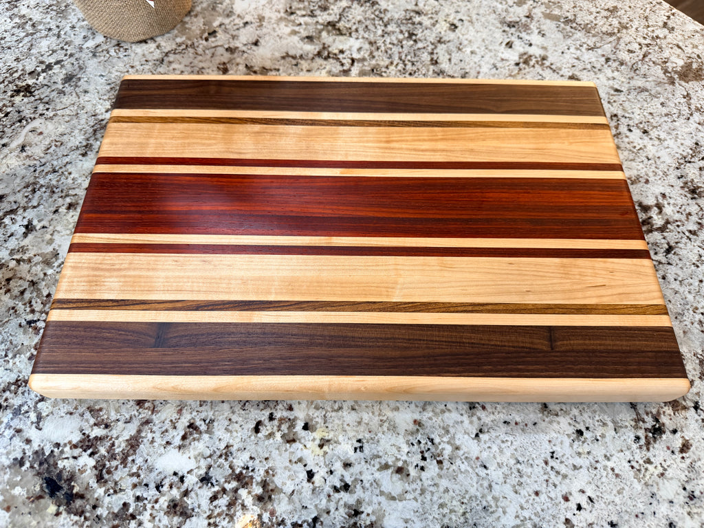 Maple + Walnut + Padauk + Zebrawood Handcrafted Cutting Board