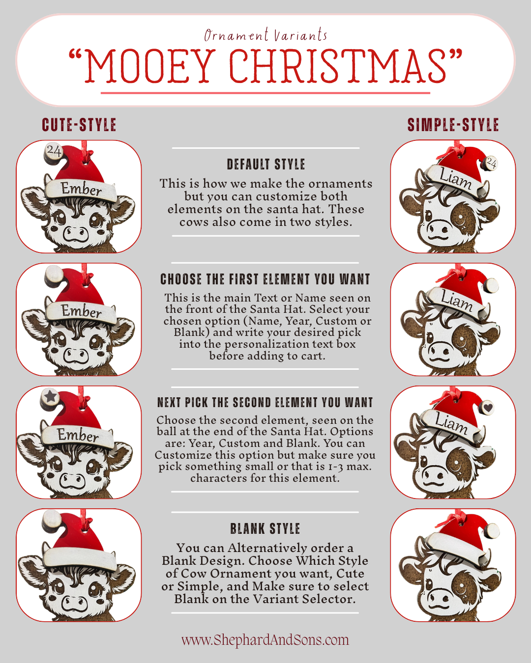 Mooey Christmas Personalized Wooden Cow Ornament with Santa Hat