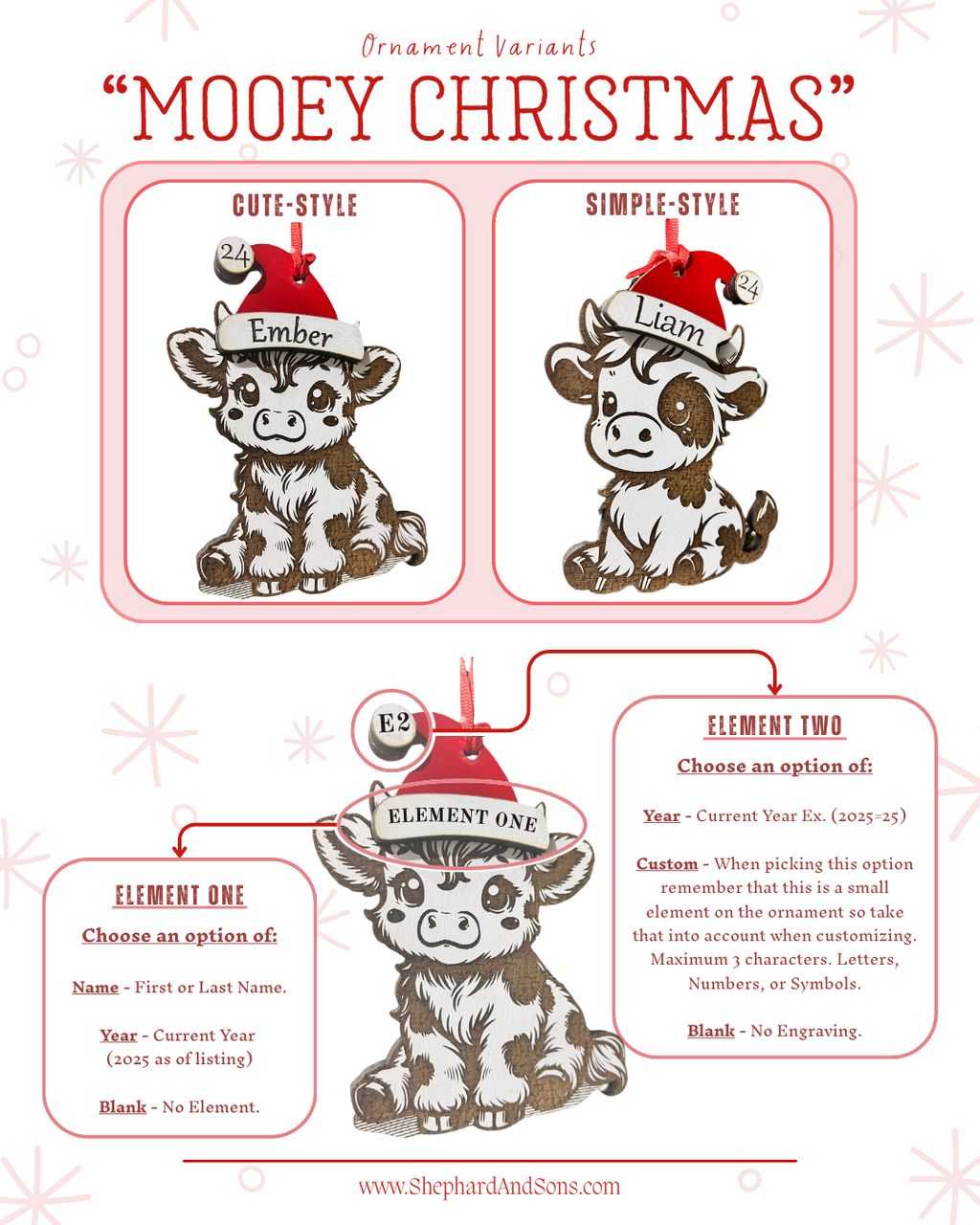 Mooey Christmas Personalized Wooden Cow Ornament with Santa Hat