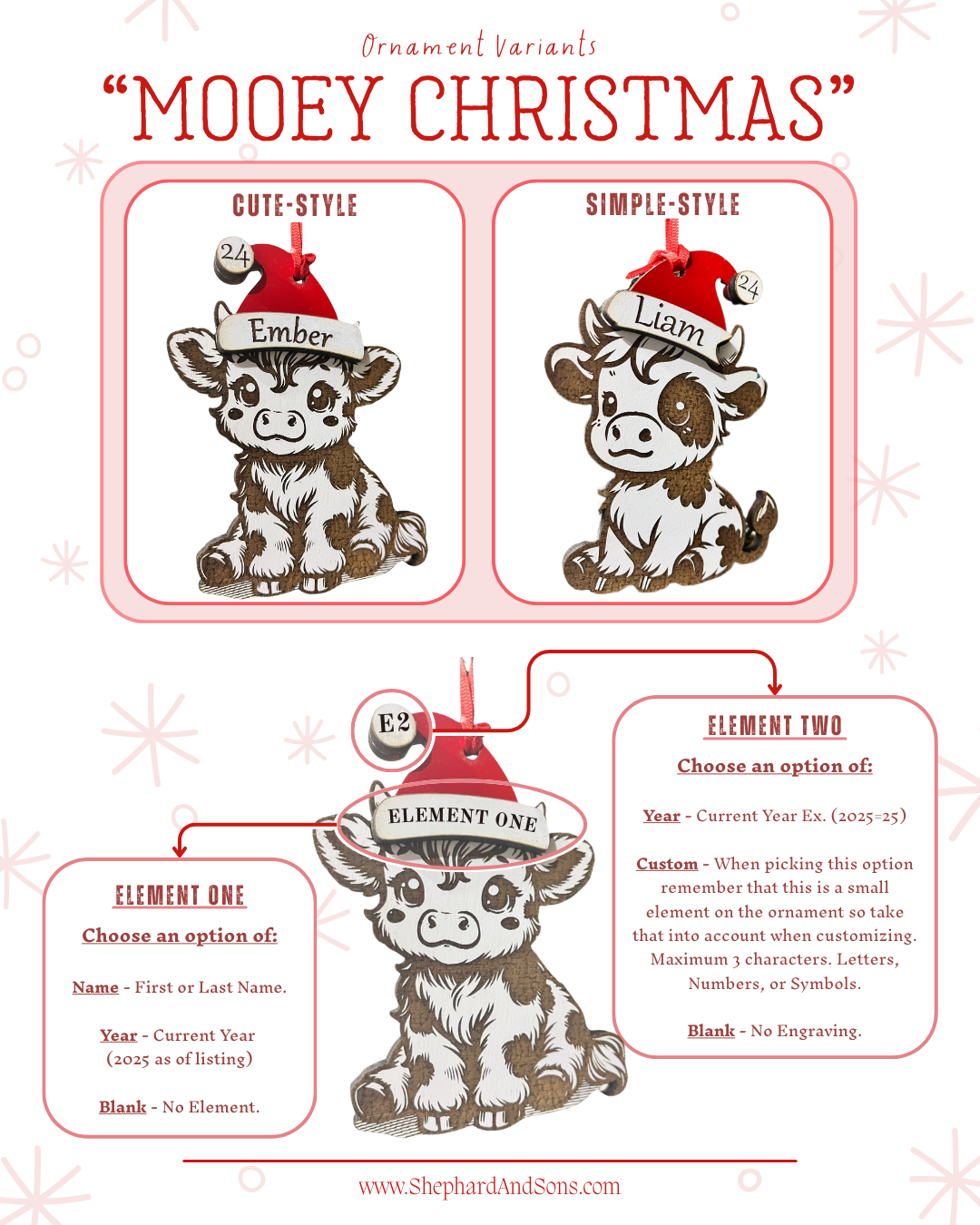 Mooey Christmas Personalized Wooden Cow Ornament with Santa Hat