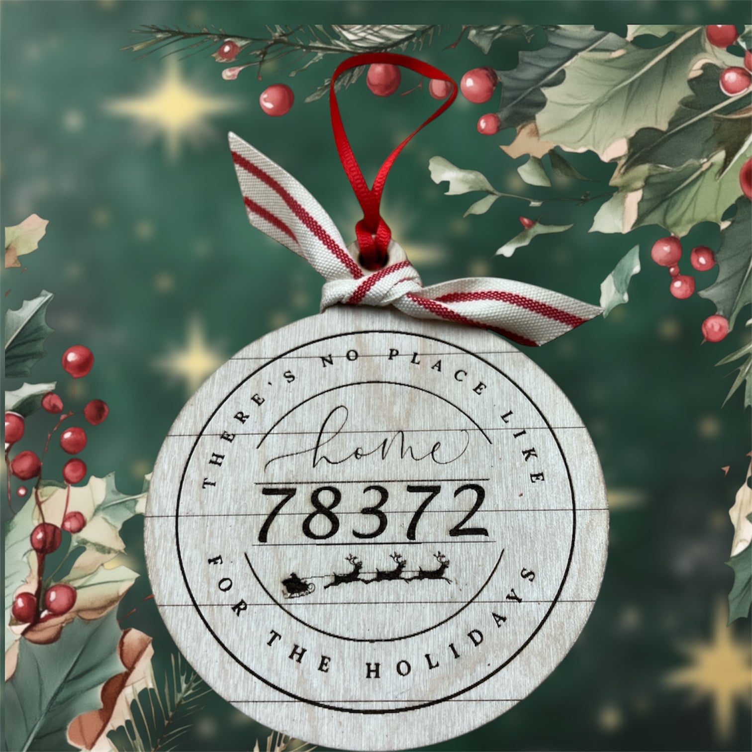 Zip Code Customizable 3.5-Inch Birch Shiplap Ornament - "There's No Place Like Home for the Holidays"