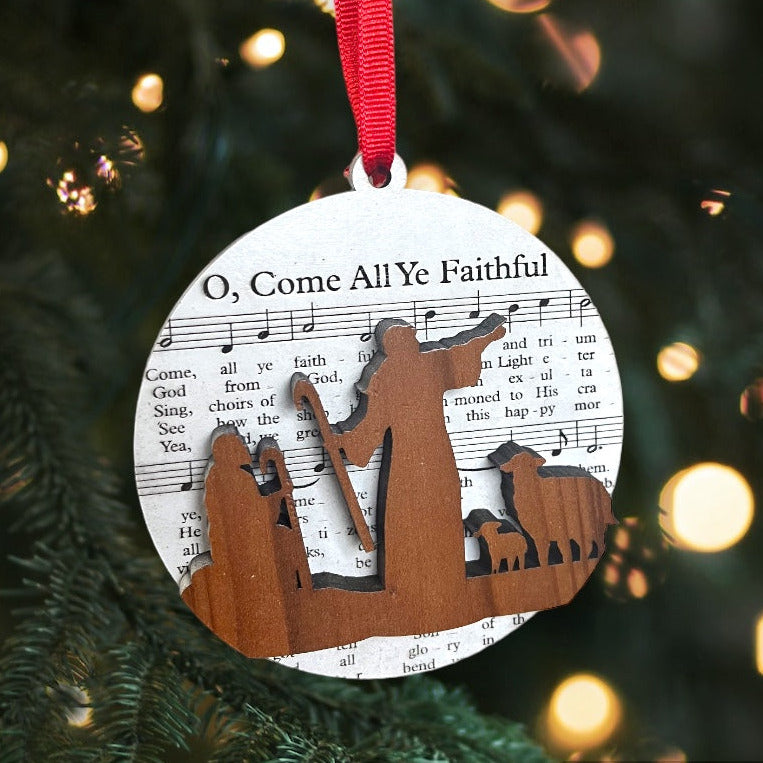 "O, Come All Ye Faithful" Lyric Christmas Ornament - Sheet Music With 3D Elements